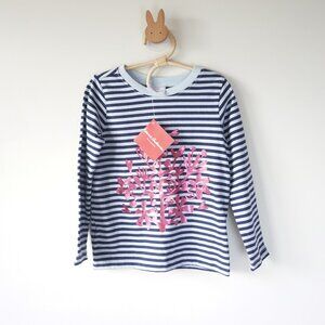 NEW Hanna Andersson Striped Graphic Print Cotton Top Blue Pink Kids Sz 5